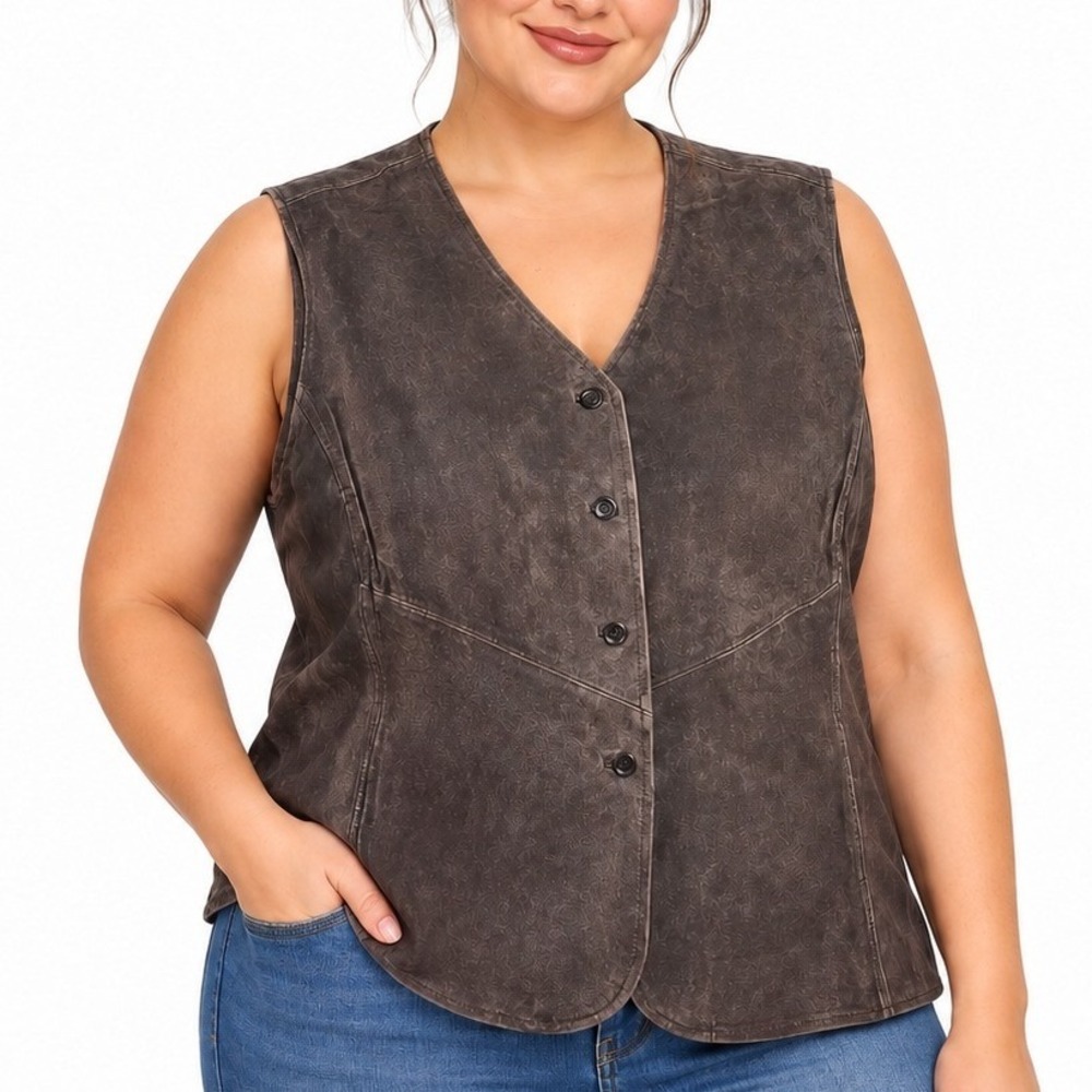 Outbrook Vest Women 3XL Dark Brown NBV03200 Suede Leather Button Front Western